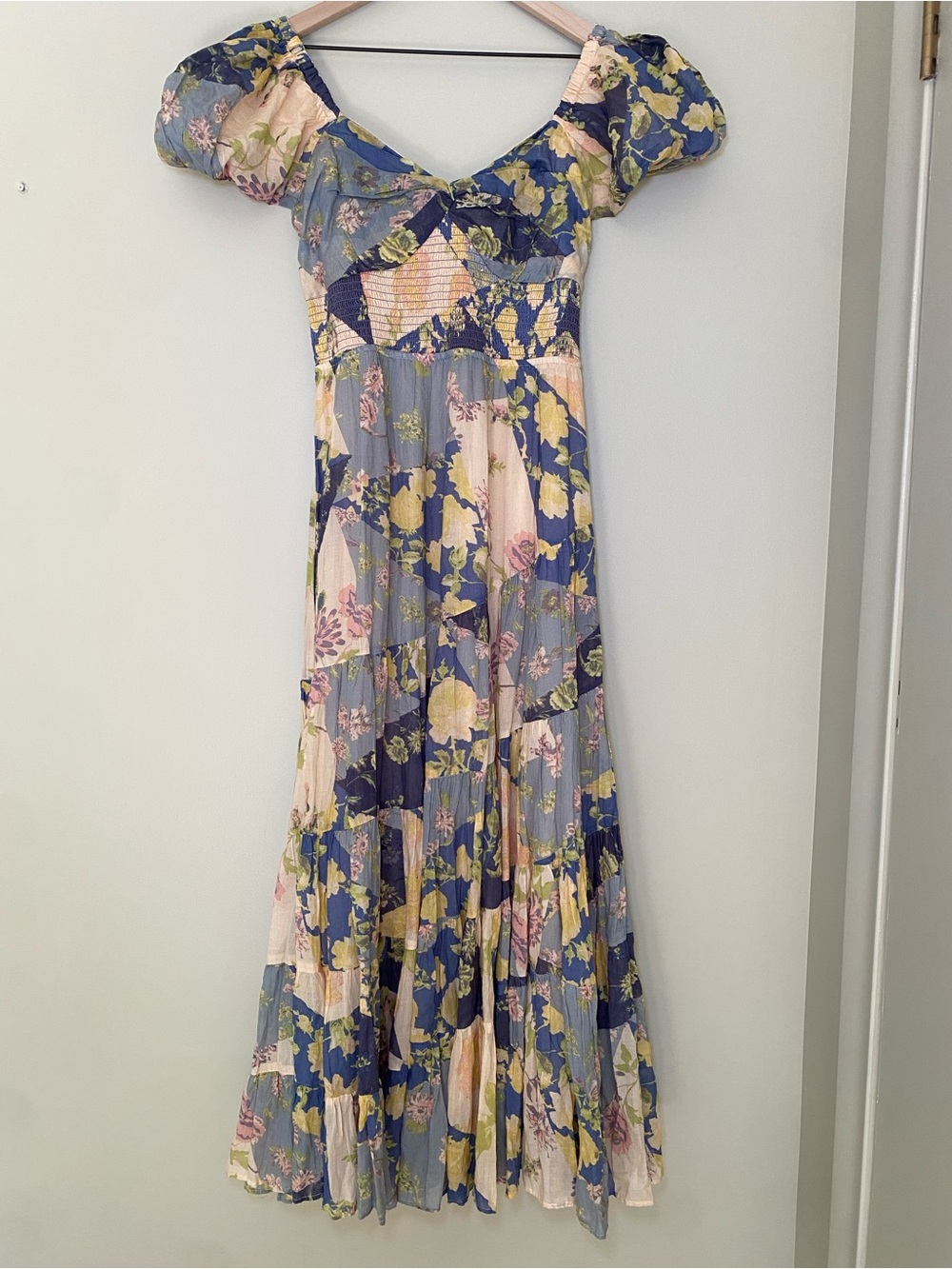Free People Sundrenched Short-Sleeve Maxi Dress Blue Combo Floral Print Large - Picture 2 of 8